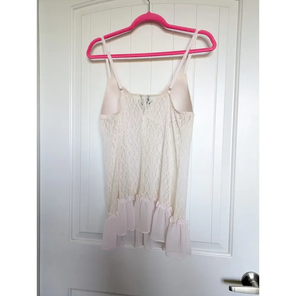 Y2K Apt.9 Babydoll Lace Slip Dress Womens L Pink Sequin Coquette Barbiecore